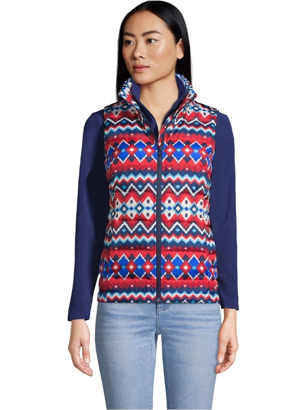 Lands End Down Ikat Aztec Western Puffer Vest Size L